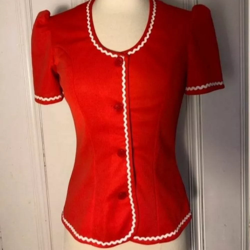 1960s Vintage VTG Red Pinup Blouse Top